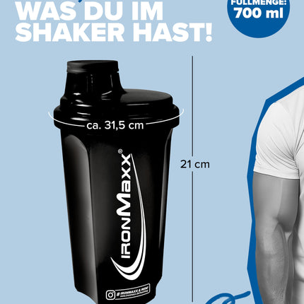 IronMaxx Protein Shaker - Night Black 700ml | Protein shaker with screw cap, sieve &amp; measuring scale | Leak-proof, dishwasher-safe &amp; free from the plasticizer BPA &amp; DEHP