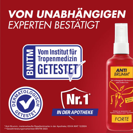 Anti Brumm Forte Travel Bundle, Pump Spray 150 ml + Flight Bag: Insect repellent for effective protection against mosquitoes and ticks, mosquito spray with DEET