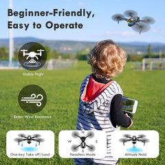 Foldable Brushless Drone for Beginners, Wi-Fi FPV Drone with Wide-Angle 1080P HD Camera, 3D Flip, Gravity Sensor, One-Button Takeoff/Landing, Follow Me, Gesture Photo, Dual Cameras, 2 Batteries