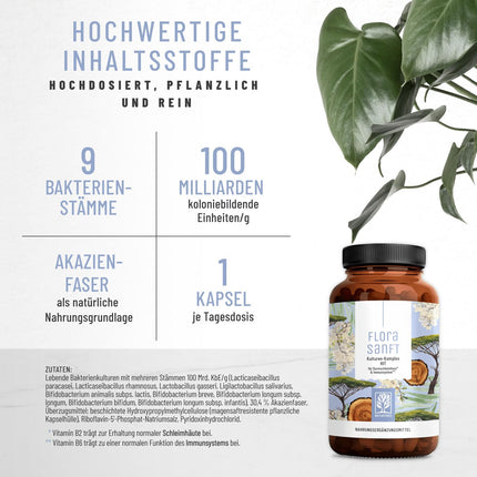 NATURTREU culture complex HIT + FI with Lactobacillus &amp; Bifidobacteria, also for histamine intolerance &amp; fructose intolerance, 60 gastro-resistant capsules, supplemented with vitamin B2 and vitamin B6.