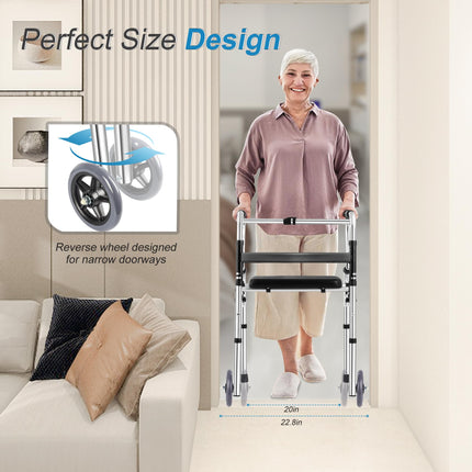 REAQER Walking Frame for Seniors Stable, Foldable Walking Aid with Removable Wheels and Seat, 2 Hooks