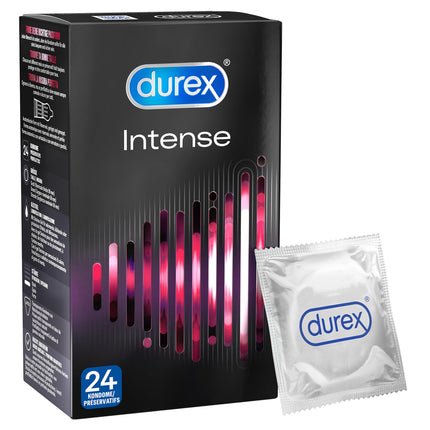 Durex Intense Orgasmic Condoms, Ribbed and Dotted Condoms with Stimulation Gel (24 Pack)