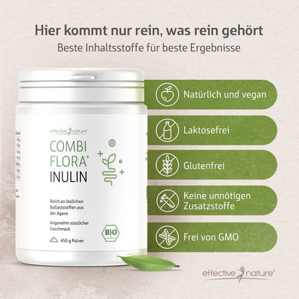 Effective Nature Organic Inulin Powder - 100% soluble fiber powder from organic agave, gluten-free, vegan - 450g