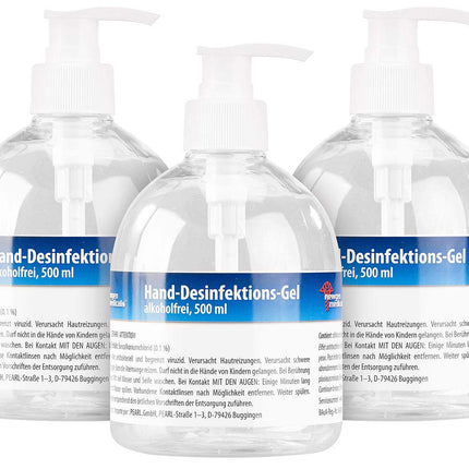 newgen medicals hand sanitizer: Set of 3 hand sanitizer gels in a dispenser, alcohol-free, 500 ml each (hand sanitizer, rapid disinfection, soap dispenser)