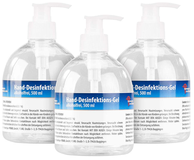 newgen medicals hand sanitizer: Set of 3 hand sanitizer gels in a dispenser, alcohol-free, 500 ml each (hand sanitizer, rapid disinfection, soap dispenser)