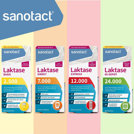 sanotact Lactase 7,000 DIRECT (90 mini lactase tablets) • Lactose tablets for every day • For lactose intolerance, lactose and milk intolerance • Quick to take without water