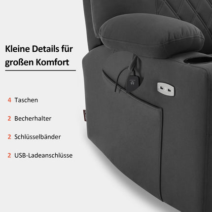 M MCombo TV chair with electric stand-up aid, 2 motors, backrest and legrest separately adjustable, recliner chair with electric reclining function 7501 (microfiber fabric, dark gray)