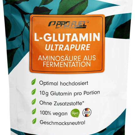 L-Glutamine Powder 500g vegan, optimally high dosage &amp; tasteless, L-Glutamine without additives, ultrapure with over 99.9% purity, from fermentation, laboratory-tested, supply for 50 days