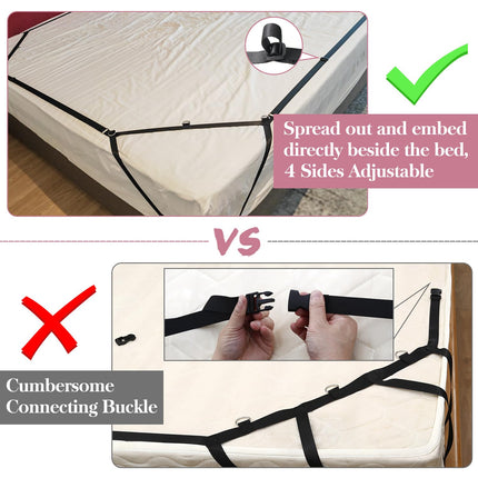 BDSM Bondage Set Bed Restraints Sex Toy for Couples | Extremely Sturdy Restraint Set with Bed Restraints, Handcuffs, Blindfold, Bed Straps, Adjustable Length, 1 Minute Quick Installation