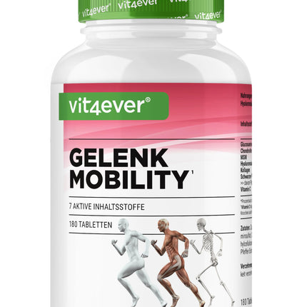 Joint Mobility - 180 tablets - High dose with 7 active ingredients: Glucosamine + Chondroitin + MSM + Hyaluronic Acid + Collagen + Vitamin C + Black Pepper Extract