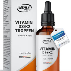 Vitamin D3 K2 Drops High Dose [1000 IU] - Vit D3 K2 High Dose - Vitamin D K2 - Vitamin D3 K2 Oil - Vitamin D3 K2 1000 IU - 50ml 1700 Drops - Highly Bioavailable - LABORATORY TESTED Wehle Sports®