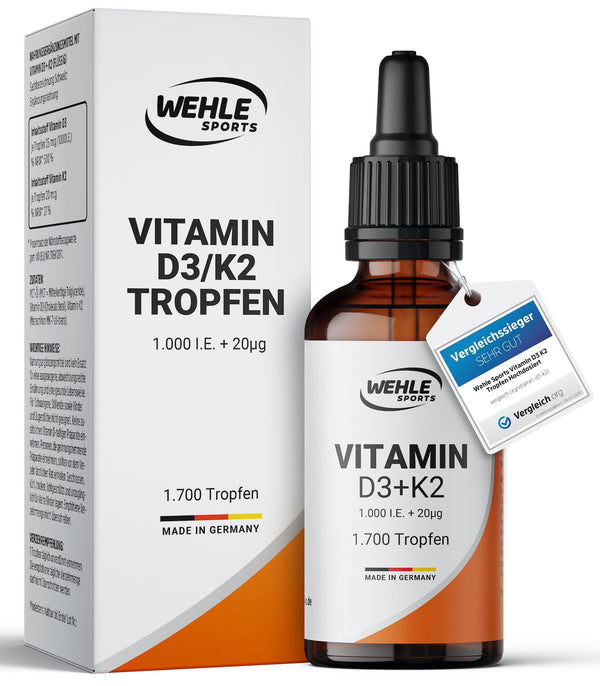 Vitamin D3 K2 Drops High Dose [1000 IU] - Vit D3 K2 High Dose - Vitamin D K2 - Vitamin D3 K2 Oil - Vitamin D3 K2 1000 IU - 50ml 1700 Drops - Highly Bioavailable - LABORATORY TESTED Wehle Sports®