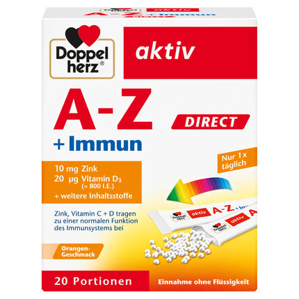 Doppelherz A–Z + Immun DIRECT – With zinc, vitamin B12, vitamin C and D to contribute to the normal function of the immune system – Liquid, 20 sachets