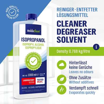Isopropanol 99.9% cleaning alcohol &amp; degreaser - 1000 ml for household, workshop, electronics, glass, plastic &amp; metal