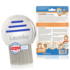 Lausika lice comb, a metal nit comb with extra-close teeth. For children and adults with head lice and nits.