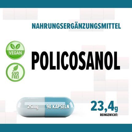Policosanol 25mg 90 Vegan Capsules, Laboratory Tested, Non-GMO, No Fillers or Additives