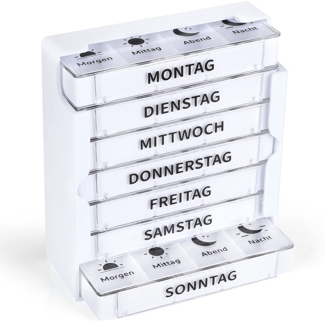 Opret pill box morning noon evening night, pill box medicine box pill box 7 days 4 compartments pill box weekly box supplement box organizer