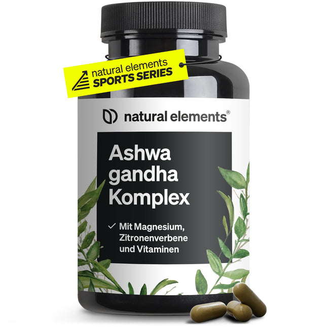 Ashwagandha Complex – 600mg per daily dose – 120 capsules – with KSM-66, lemon verbena, magnesium, folic acid, and vitamins C, B6, and B12 – high-dose &amp; vegan – produced in Germany &amp; laboratory-tested