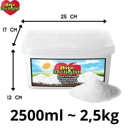 Bite &amp; Delight Citric Acid Powder - Food Grade - for Kitchen and Household - Limescale Remover and Cleaning Agent - for Lemonades, Fruit Juices - Baking, Cooking - 2.5 kg