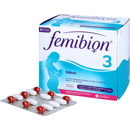 Femibion ​​3 Breastfeeding, Daily nutritional supplement for lactation, With choline, DHA, folic acid, metafolin, 8-week pack, 2 x 56 tablets