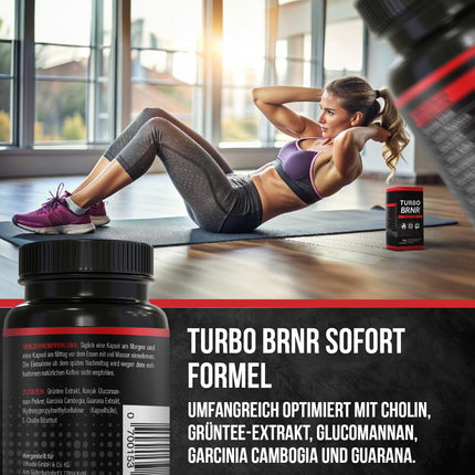 BRNR TURBO BRNR Instant Metabolism Formula with Choline, Green Tea Extract, Glucomannan, Garcinia Cambogia, Guarana, 120 Capsules