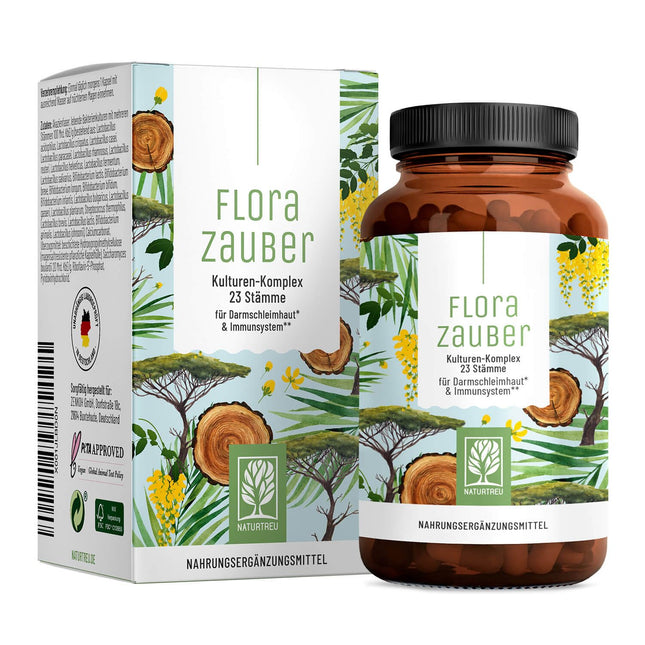 NATURTREU® Florazauber Cultures Complex enteric-coated &amp; vegan - 23 bacterial strains without inulin - Complex with Lactobacillus &amp; Bifidobacteria, 60 capsules