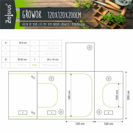 Zelsius Grow Tent "MyHomeGrow" Grow Tent | Indoor Grow Room | Grow Cabinet Darkroom Plant Tent Greenhouse Cultivation Tent (120 x 120 x 200 cm, Grey)