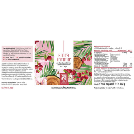 Cultures Complex for Women Intimate Flora * with 100 billion CFU/g - with lactic acid bacteria, cranberry &amp; B - 7 Lactobacillus strains Floraintima by NATURTREU®