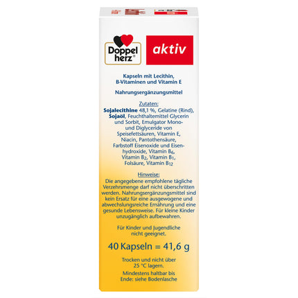 Doppelherz Lecithin – Food supplement with vitamins B1, B2 and B6 to contribute to the normal function of the nervous system – 1 x 40 capsules