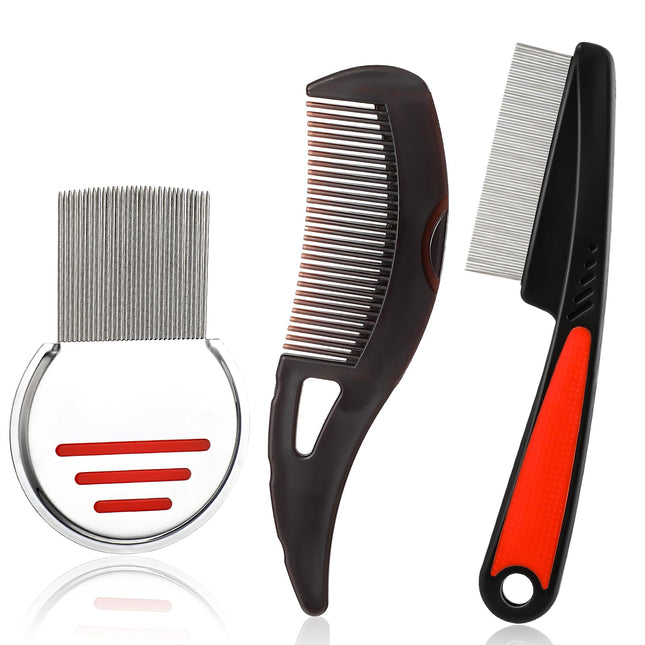 Tyqour 3 pieces stainless steel lice comb dandruff comb for humans stainless steel flea comb dogs professional tear stain remover comb for dogs cats stainless steel fine tooth comb for children adults