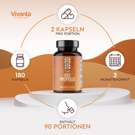 Bee Propolis Capsules - 2,000 mg Propolis equivalent per serving - 180 Capsules (3 month supply) - 400 mg natural 5:1 bee propolis extract x 90 servings