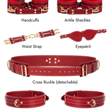 UTIMI Sex Bondage BDSM Kit Restraints 6PCS Sets with Adjustable Handcuffs Ankle Cuffs Thigh Cuffs Blindfold Cross Strap Waist Belt SM Adult Sex Toys for Men Women and Couples