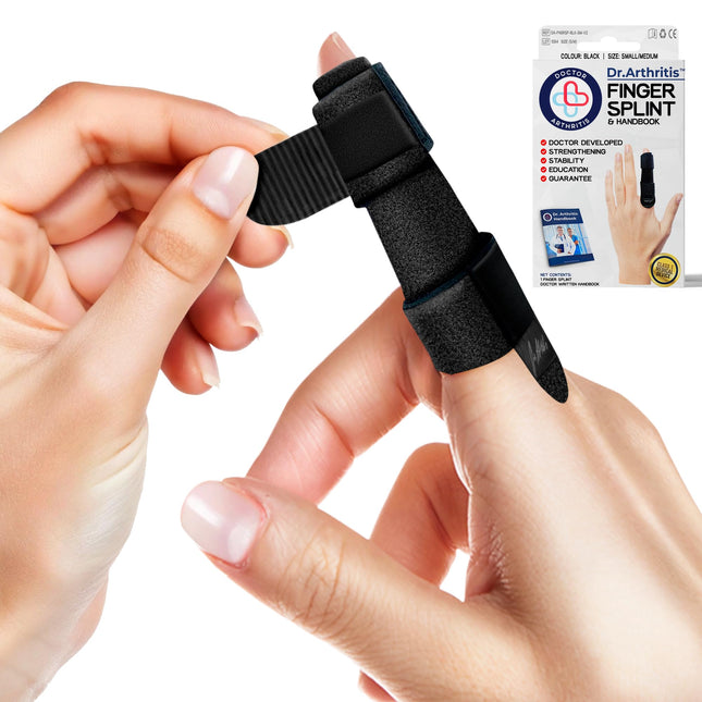 Dr. Arthritis Doctor-Designed Finger Brace, Finger Splint Little Finger/Middle Finger/Index Finger, Finger Protection for Injury with Braces &amp; Splints, Black, S/M, One Size