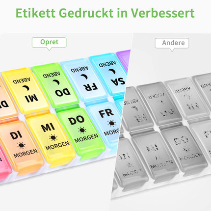 Opret German pill box 7 days 2 compartments morning evening, removable pill box, pill box medication box 7 days tablets weekly box pill box pill box 14 compartments