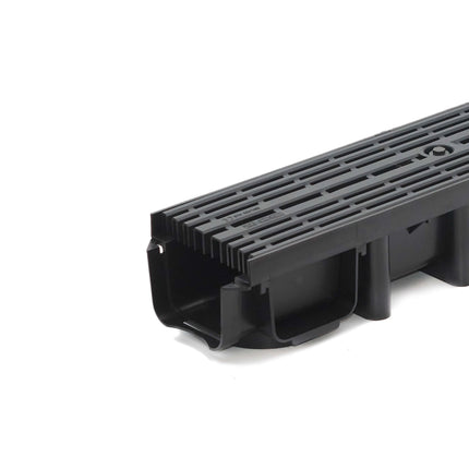 2m drainage channel for modular system A15 98mm, complete with plastic slotted grating, Black Line