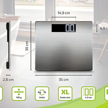 Soehnle Style Sense Safe 300 personal digital scale with extra-large LCD display, flat personal scale with anti-fingerprint coating, stainless steel scale