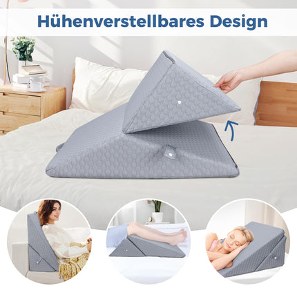 INFANZIA Adjustable Wedge Pillow, High-Density Foam Reading Pillow for Bed and Sofa, Ergonomic Pillow for Reflux Sleep Apnea, Leg Pillow - Perfect Back Cushion for Gaming, Reading (Gray)