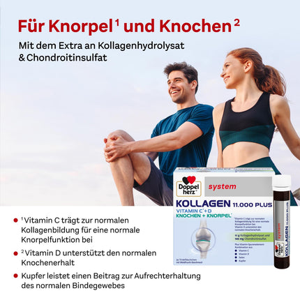 Doppelherz system KOLLAGEN 11,000 PLUS – With nutrients that contribute to the health of the musculoskeletal system and cell protection – 2 x 30 drinking bottles