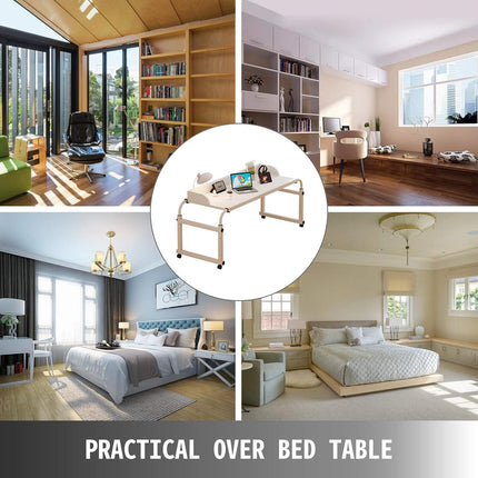 GXQFC Overbed Table on 4 Casters, Mobile Desk Nursing Table Height Adjustable 65-95CM/Width Adjustable 115-210CM Overbed Table Mobile Desk Nursing Table Laptop Table (Color: Wood)