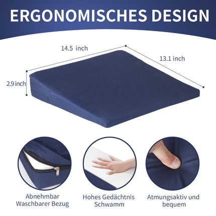 Wedge cushion - wedge cushion chair - wedge cushion car - seat cushion - seat wedge cushion - with removable cover, polyester, color: navy blue
