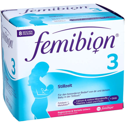 Femibion ​​3 Breastfeeding, Daily nutritional supplement for lactation, With choline, DHA, folic acid, metafolin, 8-week pack, 2 x 56 tablets