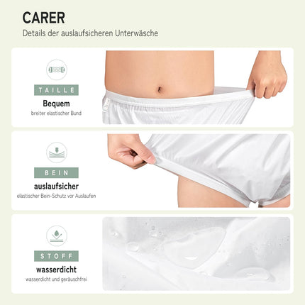 Carer 2 Pack Incontinence Leak-Proof Underwear for Adults Plastic Diaper Cover Washable Reusable Waterproof Incontinence Underwear Unisex White Size M