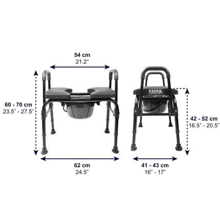KMINA - Raised Toilet Seat with Armrests, Adjustable Seat, Toilet Seat Riser, Commode Chair for Seniors, 180 kg, Black - Made in Europe