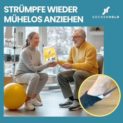 SOCKENHELD® 2-in-1 Premium Stocking Aid – with hanging pocket for extra protection &amp; hygiene – Comfort drawstrings – Ideal for seniors, pregnant women &amp; those with limited mobility – 23 cm