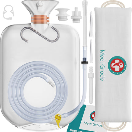 Medi Grade Enema Kit for Intimate Cleansing at Home - 2L Capacity - Enema Kit with Reusable Accessory, Instructions, Portable Bag and More - 100% Transparent