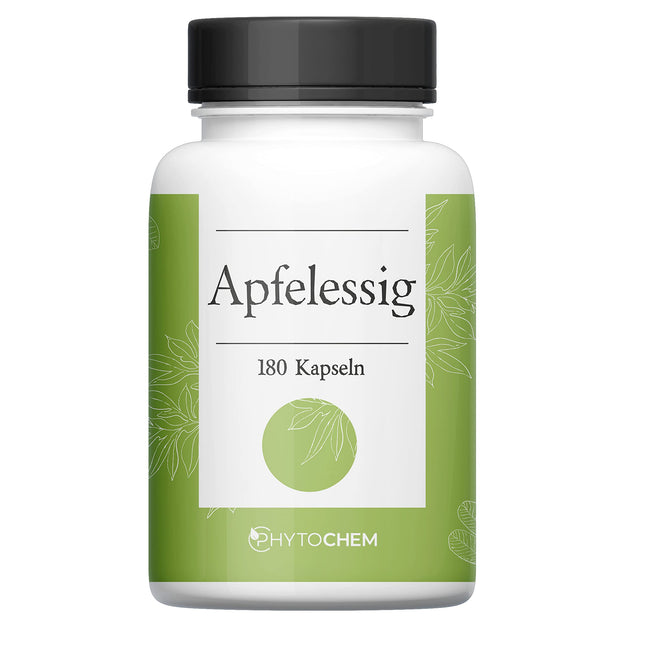 Phytochem Apple Cider Vinegar 180 Capsules, high dose with 500 mg apple cider vinegar powder per capsule, vegan and without additives, laboratory tested, 3-month supply