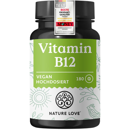 Vitamin B12-180 Tablets - 500 µg per tablet - Both active forms (adenosyl- &amp; methylcobalamin) &amp; depot form - No synthetic additives, high dosage, vegan, laboratory-tested