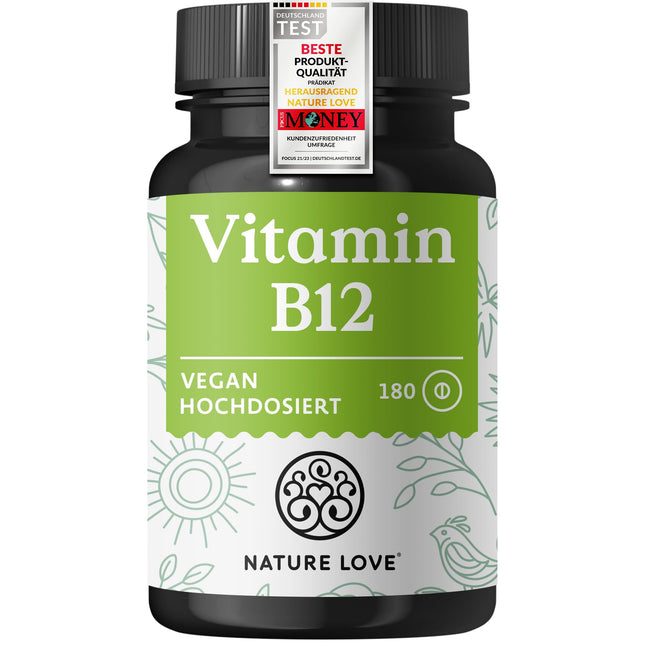 Vitamin B12-180 Tablets - 500 µg per tablet - Both active forms (adenosyl- &amp; methylcobalamin) &amp; depot form - No synthetic additives, high dosage, vegan, laboratory-tested