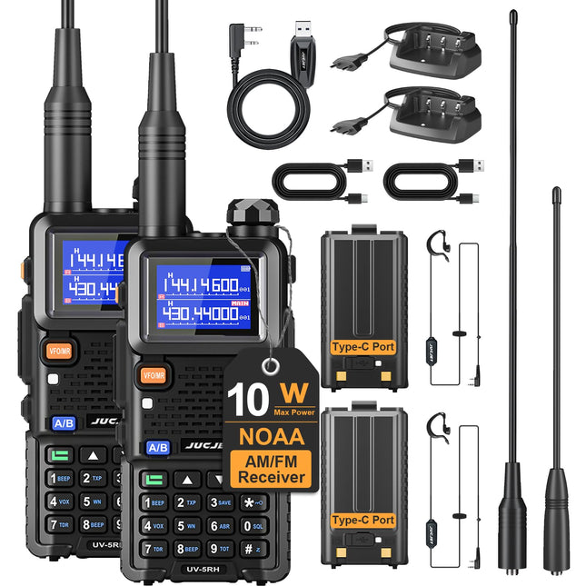 JUCJET UV-5RH Multi-Frequency Walkie Talkie, 999 Channels, Flashlight, Type-C USB Charging Station, High-Performance Walkie Talkie for Adventure, Outdoor, Camping, Family (2 Pack)