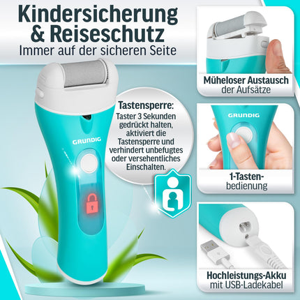 Grundig Electric Callus Remover Pro - quickly remove calluses without bending over - Premium cordless callus remover wet + dry with work light, 3 foot rollers, rechargeable (callus remover)